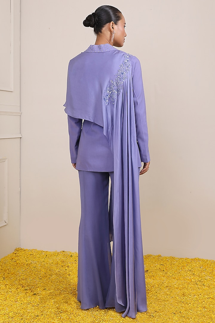 Lavender Georgette Hand Embroidered Jacket Set by Miku Kumar at Pernia's Pop Up Shop
