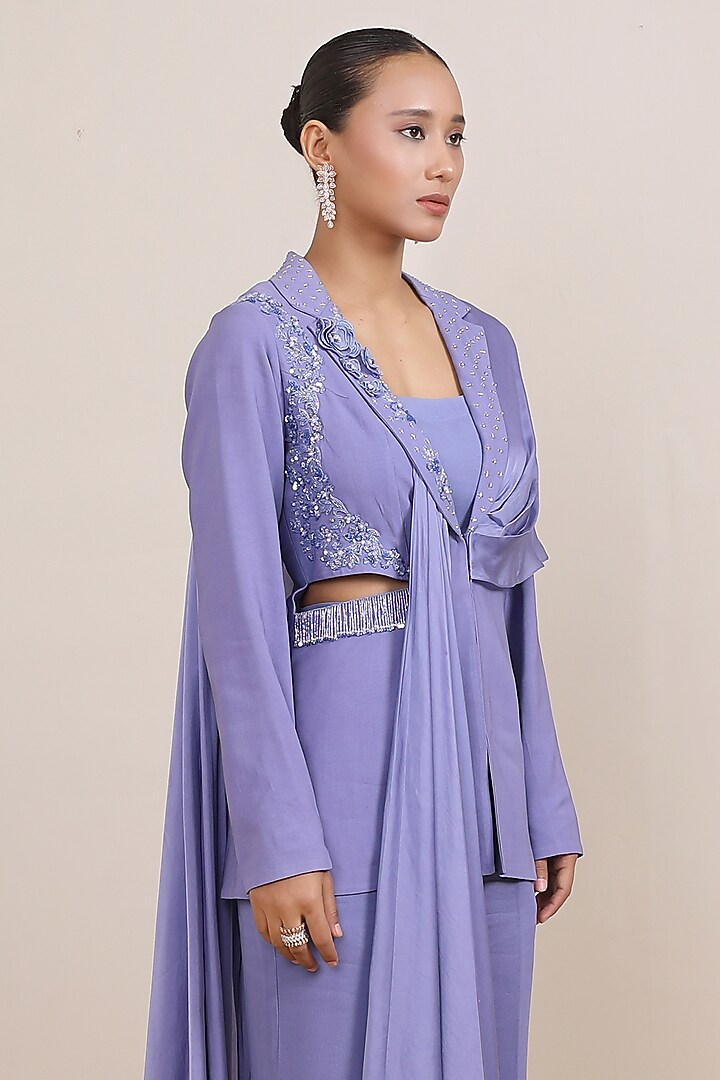 Lavender Georgette Hand Embroidered Jacket Set by Miku Kumar at Pernia's Pop Up Shop