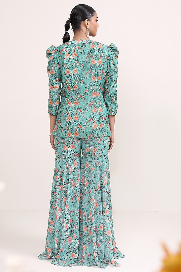 Green Chanderi Silk & Georgette Party Wear Sharara Set by Miku Kumar at Pernia's Pop Up Shop