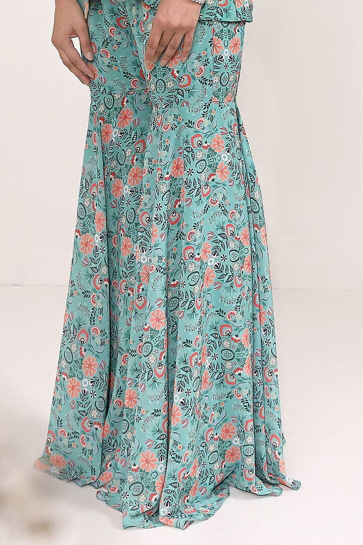 Green Chanderi Silk & Georgette Party Wear Sharara Set by Miku Kumar at Pernia's Pop Up Shop