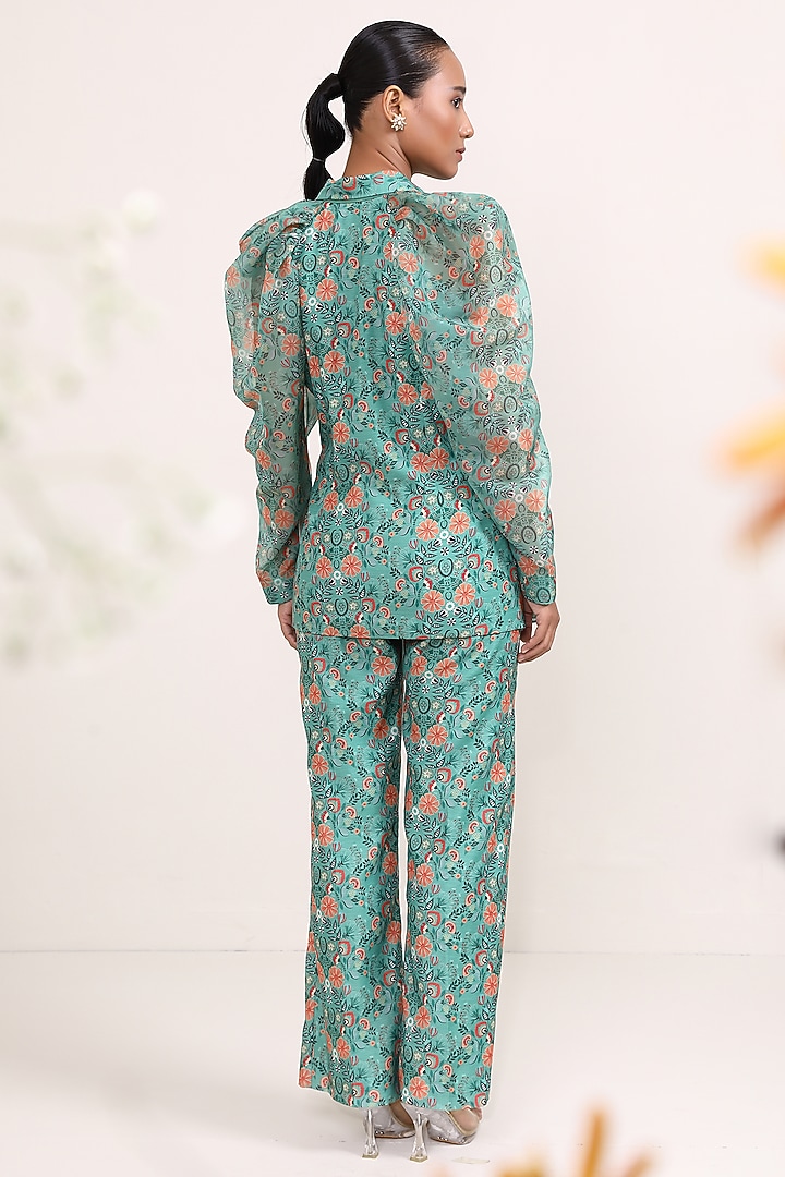 Green Chanderi Silk & Organza Printed Co-Ord Set by Miku Kumar at Pernia's Pop Up Shop