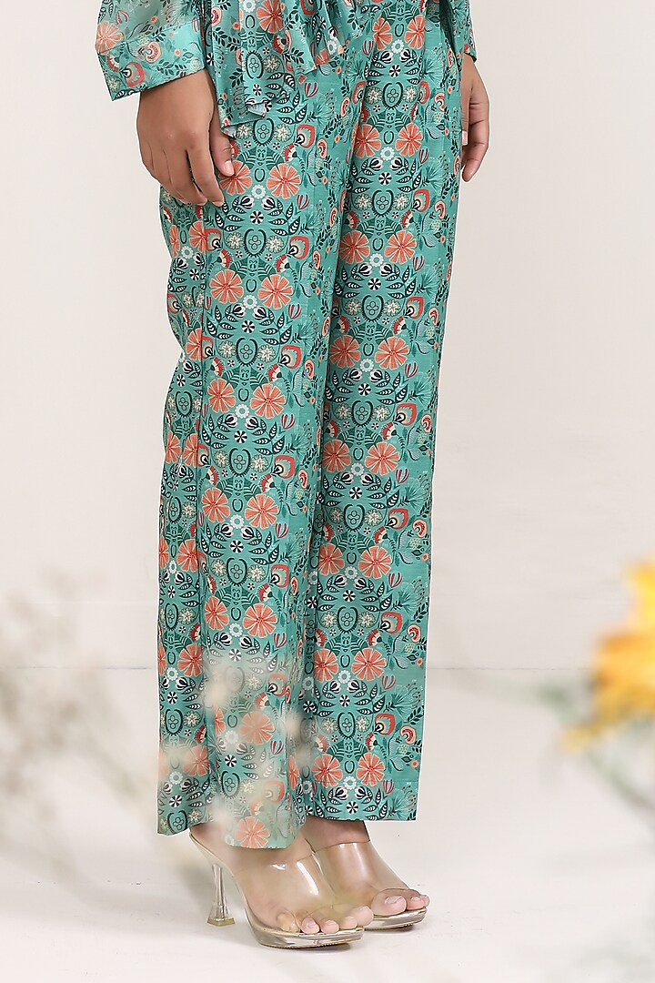 Green Chanderi Silk & Organza Printed Co-Ord Set by Miku Kumar at Pernia's Pop Up Shop