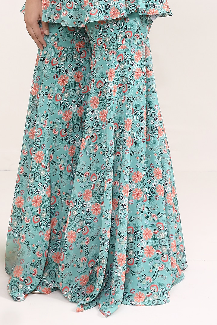 Green Georgette Printed Party Wear Sharara Set by Miku Kumar at Pernia's Pop Up Shop