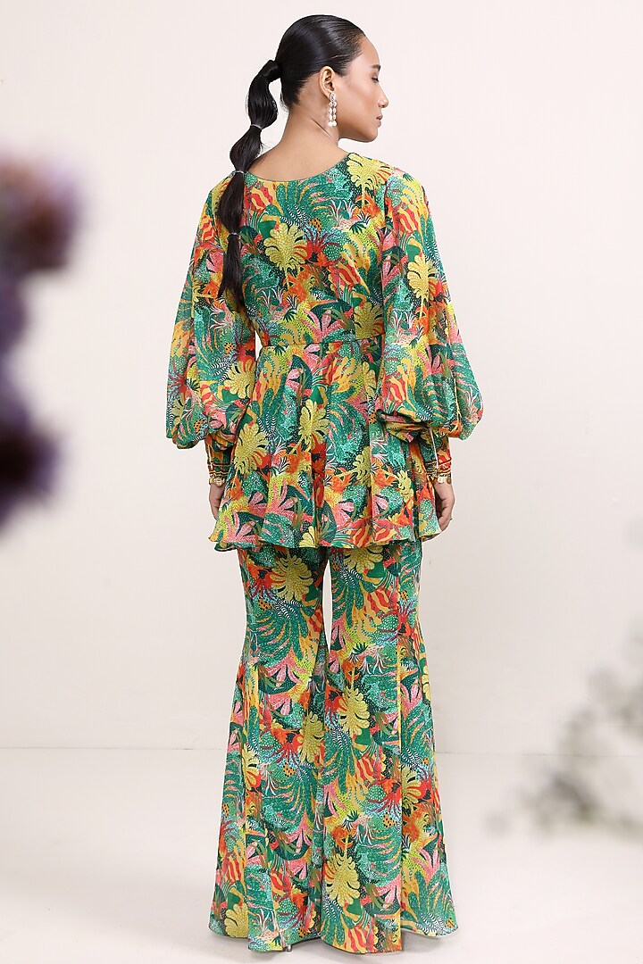 Green Georgette Printed Co-Ord Set by Miku Kumar at Pernia's Pop Up Shop