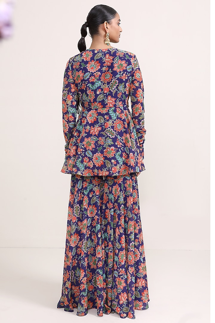 Purple Georgette Printed Party Wear Sharara Set by Miku Kumar at Pernia's Pop Up Shop