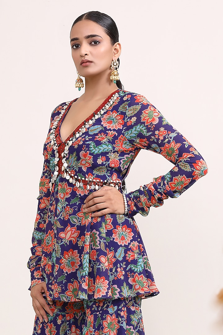 Purple Georgette Printed Party Wear Sharara Set by Miku Kumar at Pernia's Pop Up Shop