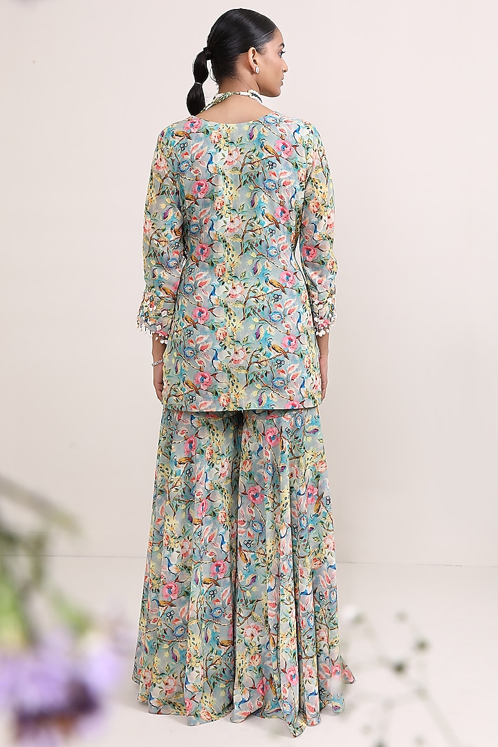 Blue Georgette Printed Party Wear Sharara Set by Miku Kumar at Pernia's Pop Up Shop