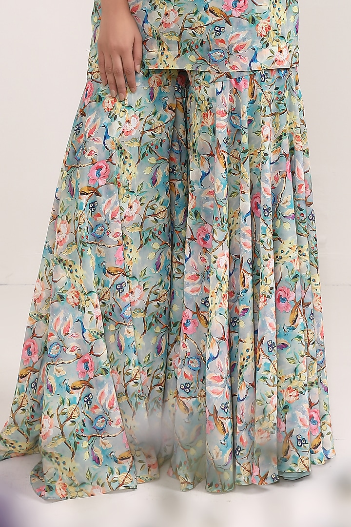 Blue Georgette Printed Party Wear Sharara Set by Miku Kumar at Pernia's Pop Up Shop