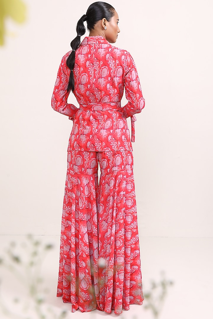 Red Georgette Party Wear Sharara Set by Miku Kumar at Pernia's Pop Up Shop