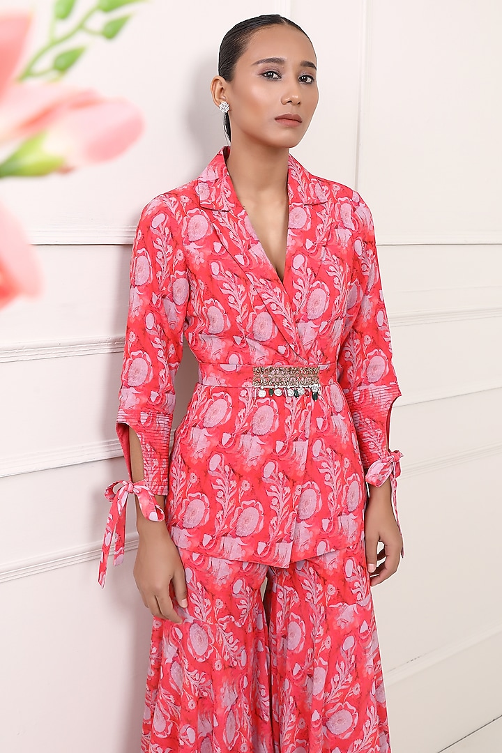 Red Georgette Party Wear Sharara Set by Miku Kumar at Pernia's Pop Up Shop