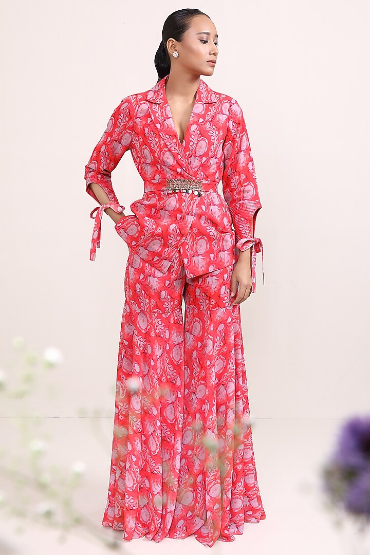 Red Georgette Party Wear Sharara Set by Miku Kumar at Pernia's Pop Up Shop