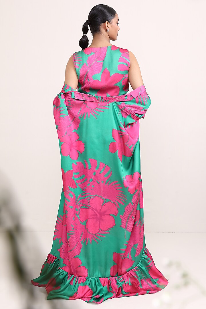 Green & Pink Silk Printed Co-Ord Set by Miku Kumar at Pernia's Pop Up Shop