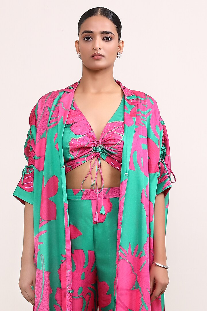 Green & Pink Silk Printed Co-Ord Set by Miku Kumar at Pernia's Pop Up Shop