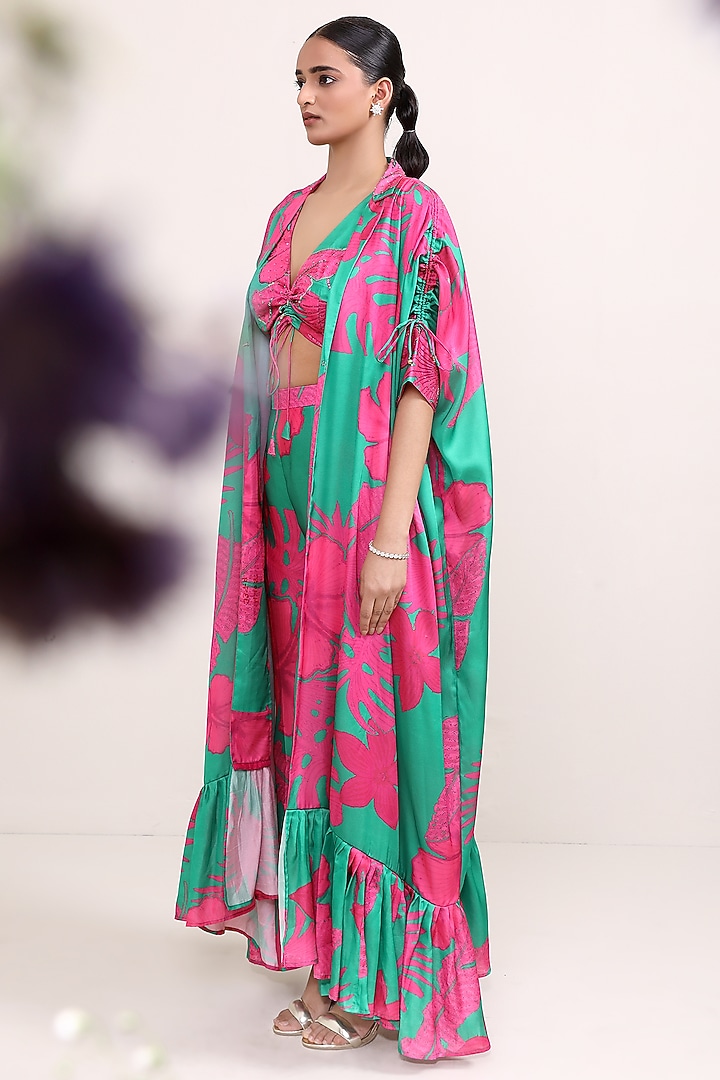 Green & Pink Silk Printed Co-Ord Set by Miku Kumar at Pernia's Pop Up Shop