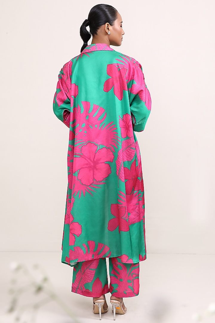 Green & Pink Silk Printed Co-Ord Set by Miku Kumar at Pernia's Pop Up Shop