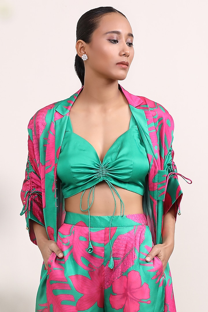 Green & Pink Silk Printed Co-Ord Set by Miku Kumar at Pernia's Pop Up Shop
