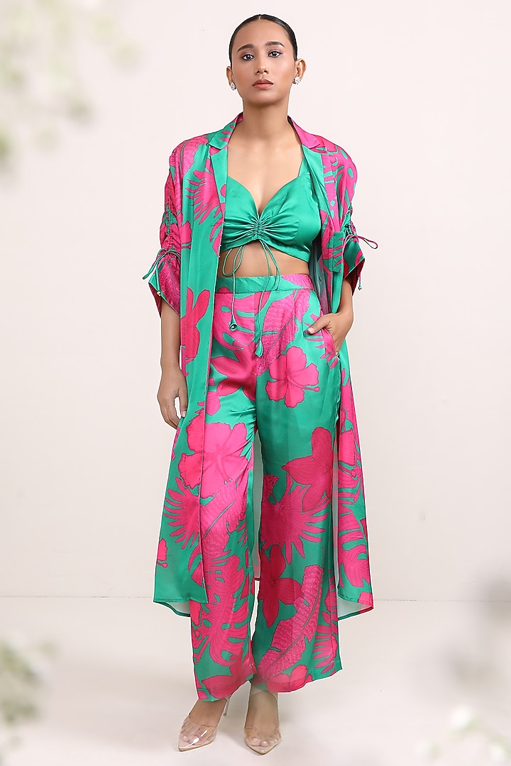 Green & Pink Silk Printed Co-Ord Set by Miku Kumar at Pernia's Pop Up Shop