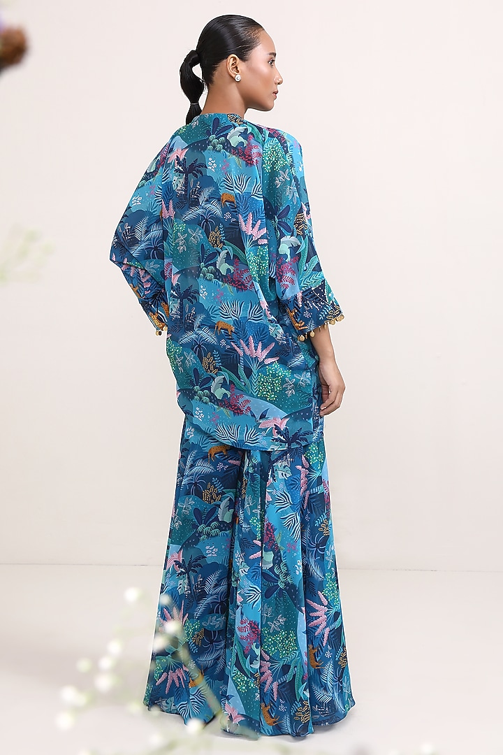 Blue Georgette Printed Party Wear Sharara Set by Miku Kumar at Pernia's Pop Up Shop