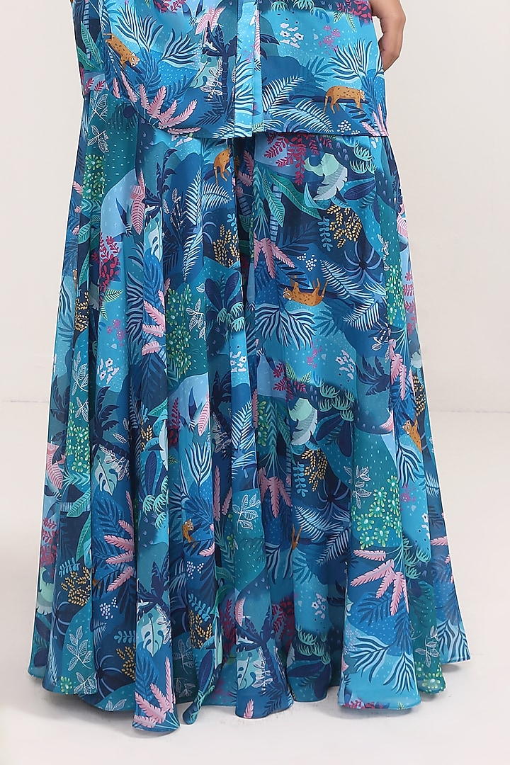 Blue Georgette Printed Party Wear Sharara Set by Miku Kumar at Pernia's Pop Up Shop