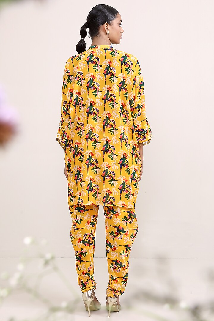 Yellow Georgette Tropical Printed Co-Ord Set by Miku Kumar at Pernia's Pop Up Shop