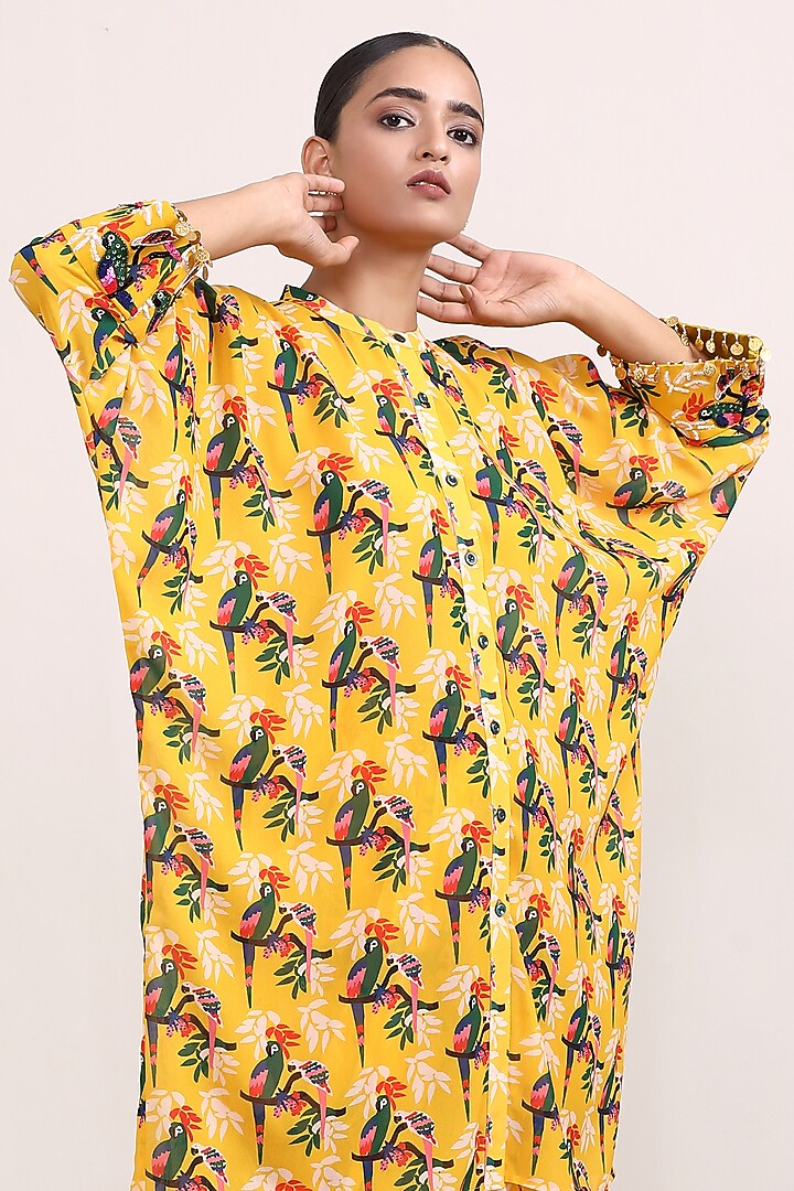 Yellow Georgette Tropical Printed Co-Ord Set by Miku Kumar at Pernia's Pop Up Shop
