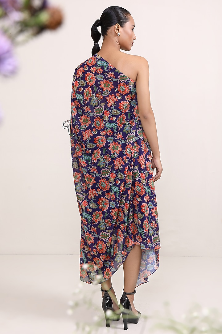 Purple Georgette Floral Printed One-Shoulder Kaftan Summer Dress by Miku Kumar at Pernia's Pop Up Shop