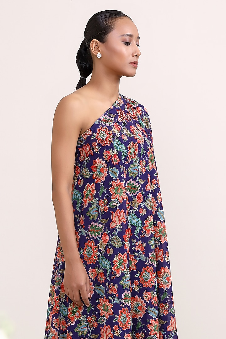Purple Georgette Floral Printed One-Shoulder Kaftan Summer Dress by Miku Kumar at Pernia's Pop Up Shop