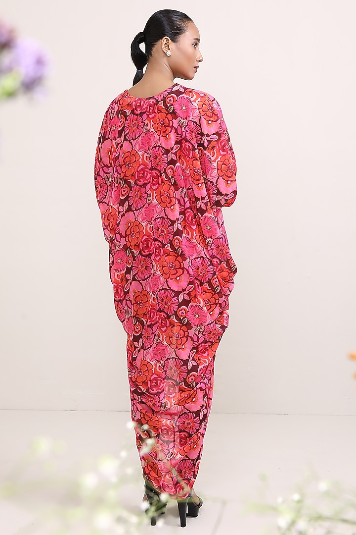 Pink Georgette Floral Printed Kaftan Summer Dress by Miku Kumar at Pernia's Pop Up Shop