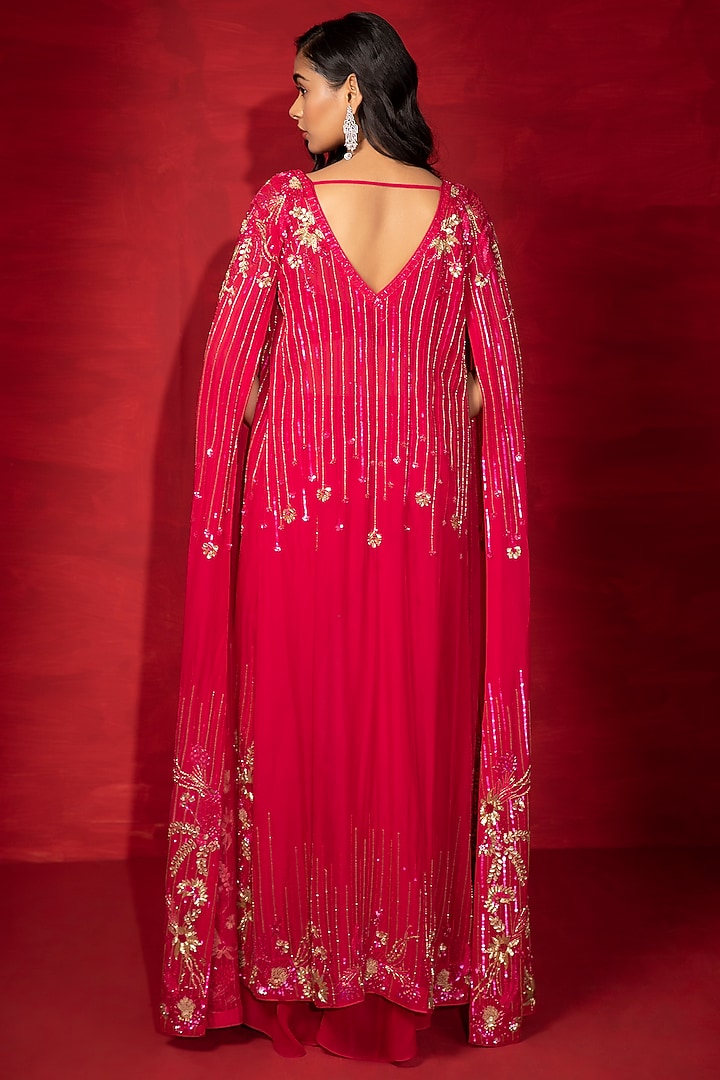 Hot Pink Embroidered Cape Set by Miku Kumar at Pernia's Pop Up Shop