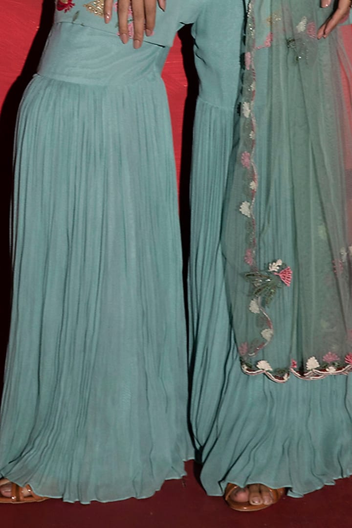 Powder Blue Embroidered Jacket Set by Miku Kumar at Pernia's Pop Up Shop
