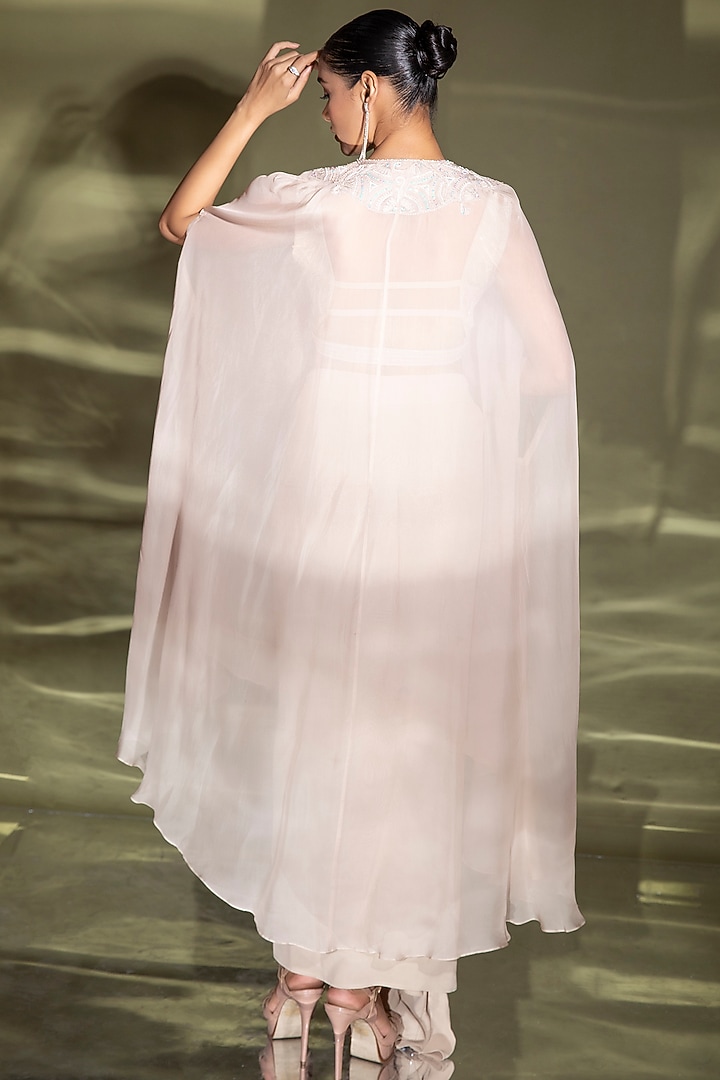 Ivory Embroidered Cape Set by Miku Kumar at Pernia's Pop Up Shop