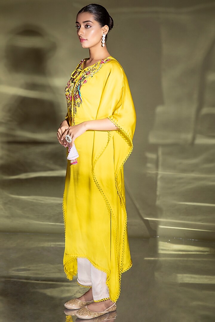 Yellow Embroidered Kaftan Set by Miku Kumar at Pernia's Pop Up Shop
