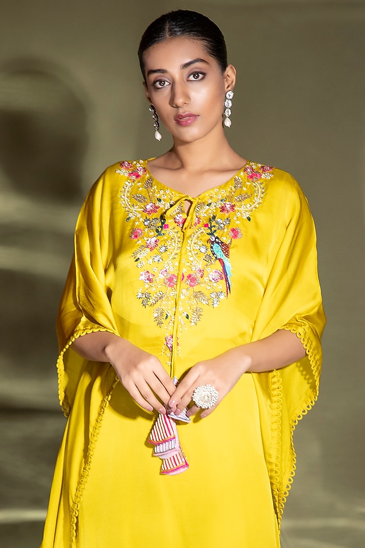 Yellow Embroidered Kaftan Set by Miku Kumar at Pernia's Pop Up Shop