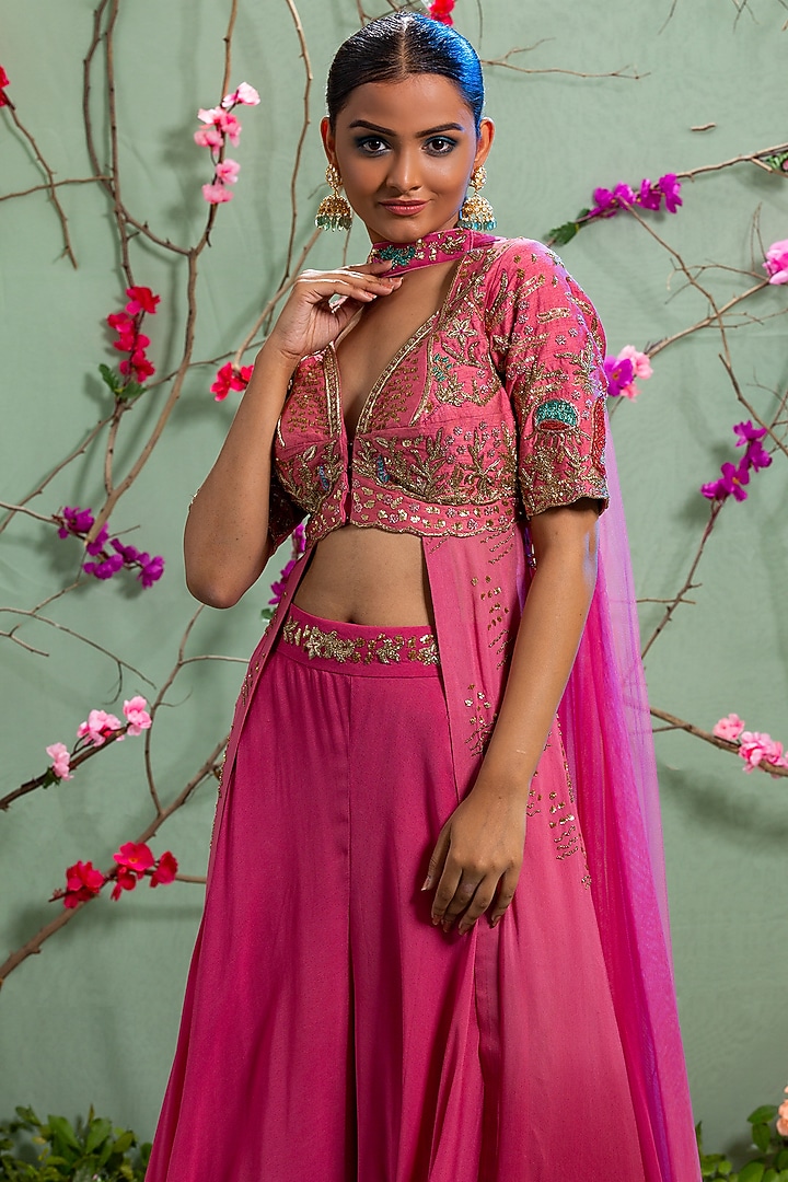 Rose Pink Embroidered Pants Set For Girls by Miku Kumar - Kids at Pernia's Pop Up Shop