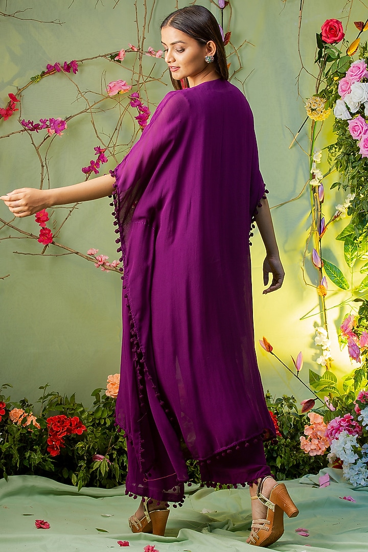 Purple Embroidered Kaftan Set For Girls by Miku Kumar - Kids at Pernia's Pop Up Shop