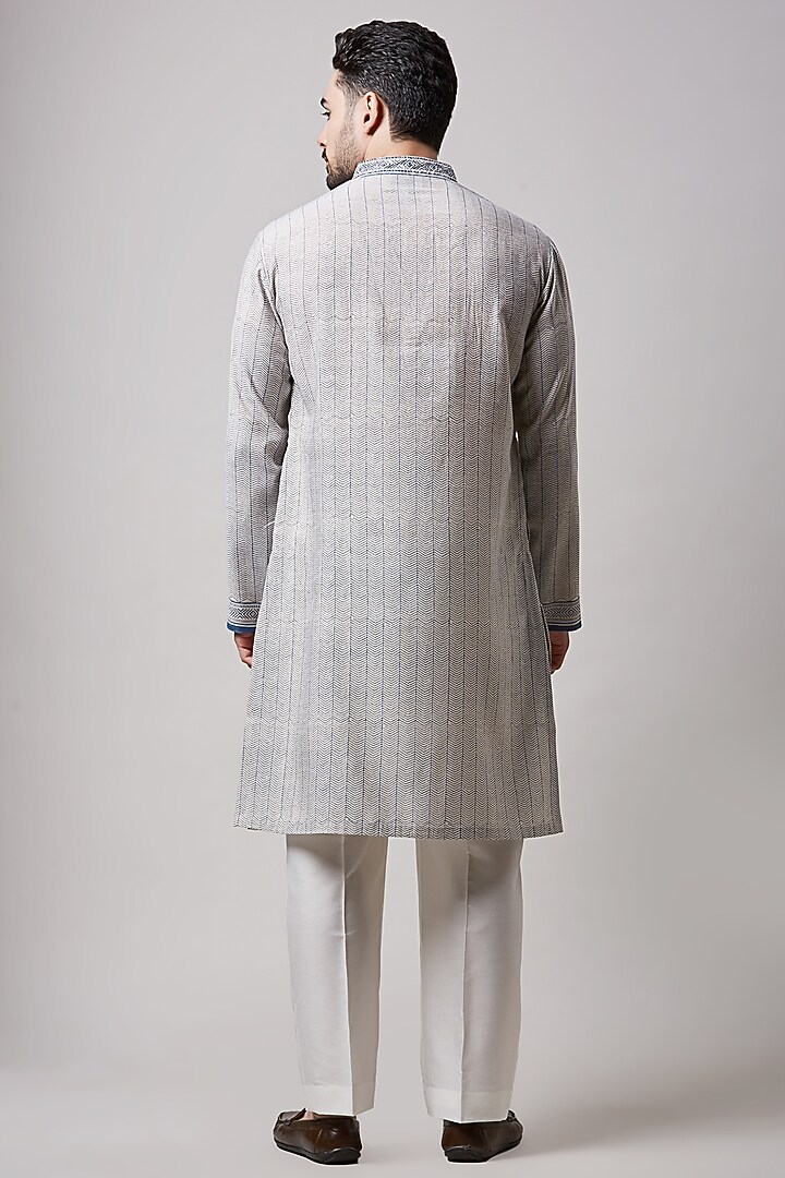 Light Fawn Cotton Silk Hand Block Printed Kurta Set For Boys by Sanjev Marwaaha Kids at Pernia's Pop Up Shop