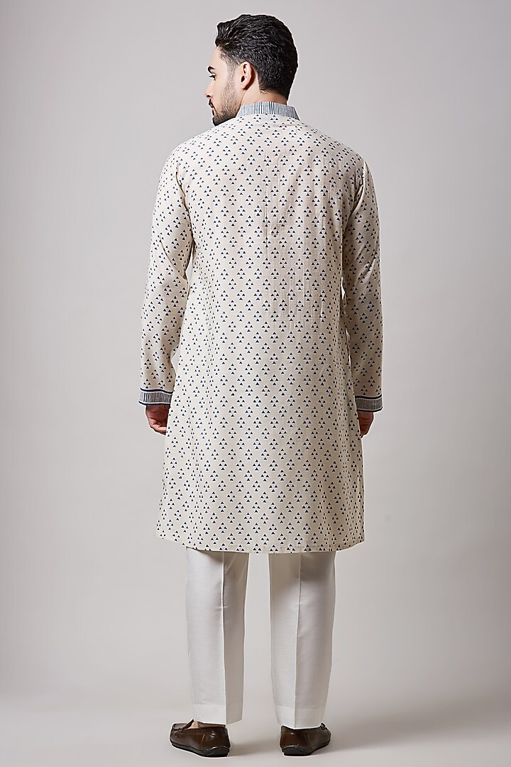 Light Fawn Cotton Silk Hand Block Printed Kurta Set For Boys by Sanjev Marwaaha Kids at Pernia's Pop Up Shop