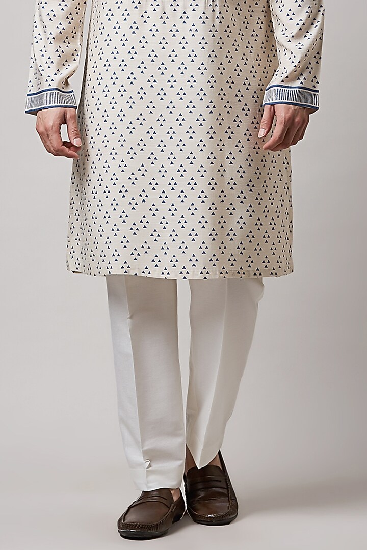 Light Fawn Cotton Silk Hand Block Printed Kurta Set For Boys by Sanjev Marwaaha Kids at Pernia's Pop Up Shop