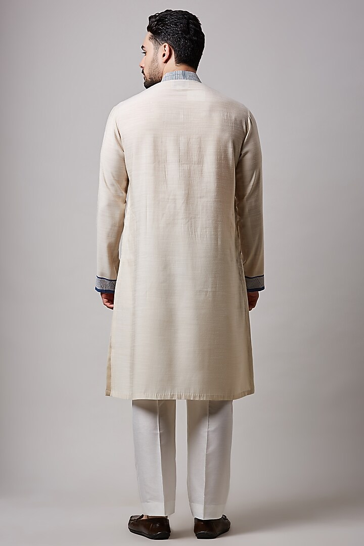 Light Fawn Cotton Silk Hand Block Printed Kurta Set For Boys by Sanjev Marwaaha Kids at Pernia's Pop Up Shop