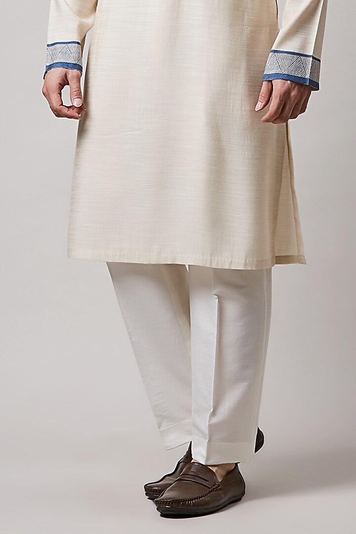 Light Fawn Cotton Silk Hand Block Printed Kurta Set For Boys by Sanjev Marwaaha Kids at Pernia's Pop Up Shop
