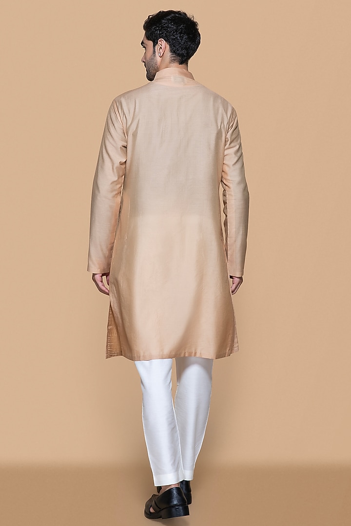 Fawn Modal Mirror & Bead Embellished Kurta Set For Boys by Sanjev Marwaaha Kids at Pernia's Pop Up Shop