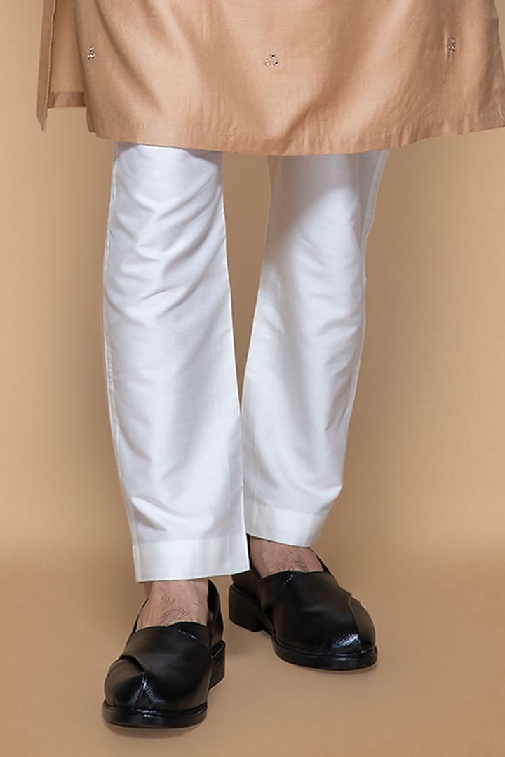 Fawn Modal Mirror & Bead Embellished Kurta Set For Boys by Sanjev Marwaaha Kids at Pernia's Pop Up Shop