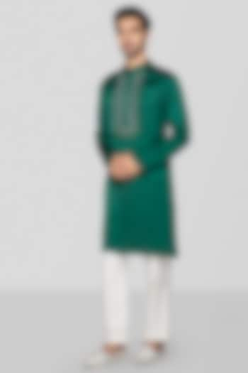 Green Modal Sequin & Bead Embroidered Kurta Set For Boys by Sanjev Marwaaha Kids at Pernia's Pop Up Shop