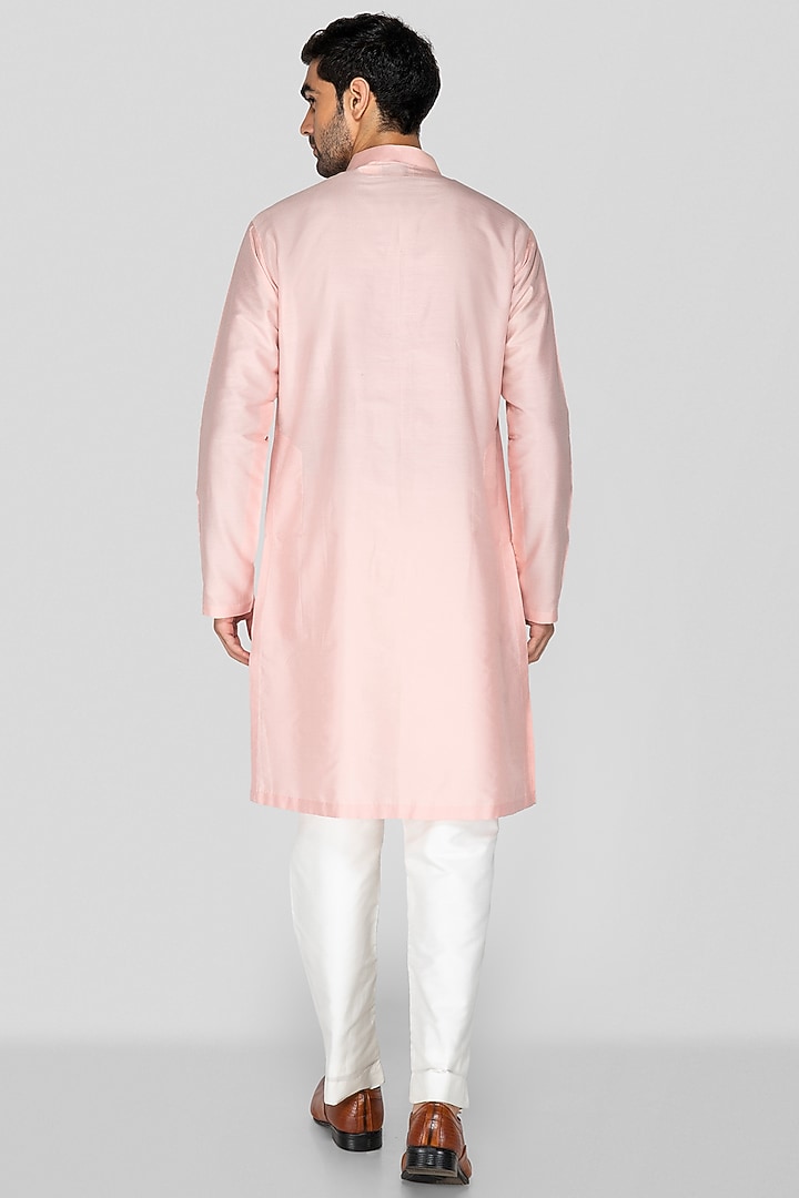 Peach Cotton Silk Applique Embellished Kurta Set For Boys by Sanjev Marwaaha Kids at Pernia's Pop Up Shop