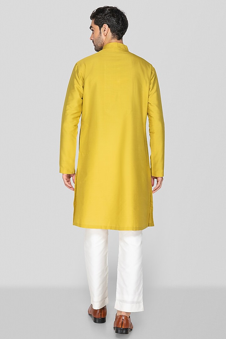 Bright Green Cotton Silk Applique Embellished Kurta Set For Boys by Sanjev Marwaaha Kids at Pernia's Pop Up Shop