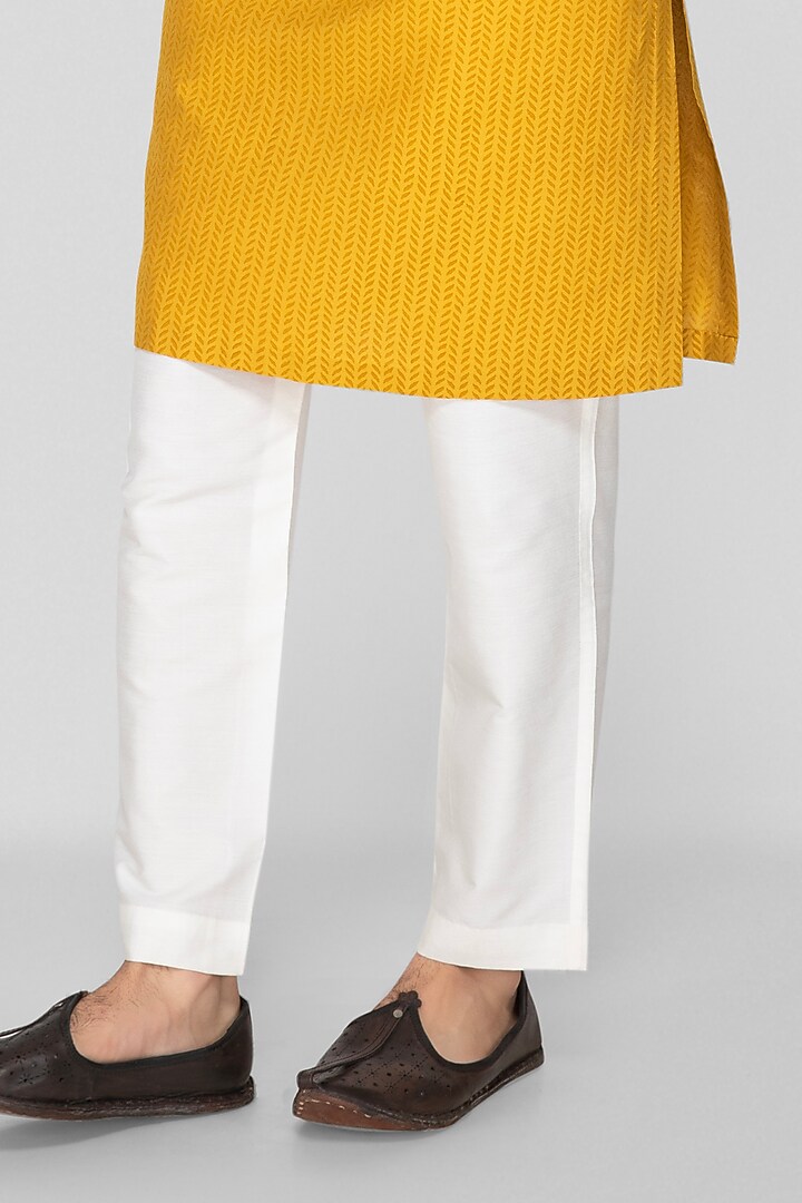 Mustard Yellow Cotton Silk Bead Embroidered Kurta Set For Boys by Sanjev Marwaaha Kids at Pernia's Pop Up Shop