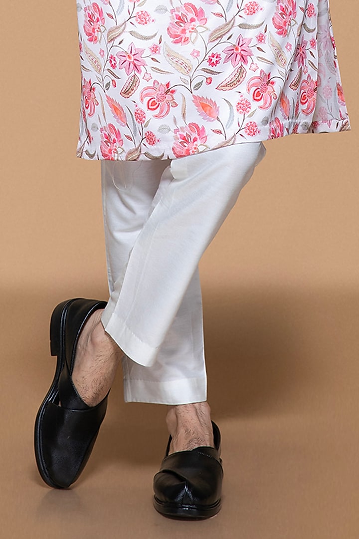 Ivory & Pink Modal Satin Silk Floral Digital Printed Kurta Set For Boys by Sanjev Marwaaha Kids at Pernia's Pop Up Shop