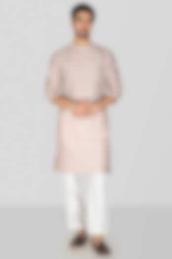 Nude Pink Cotton Silk Geometric Embroidered Kurta Set For Boys by Sanjev Marwaaha Kids at Pernia's Pop Up Shop