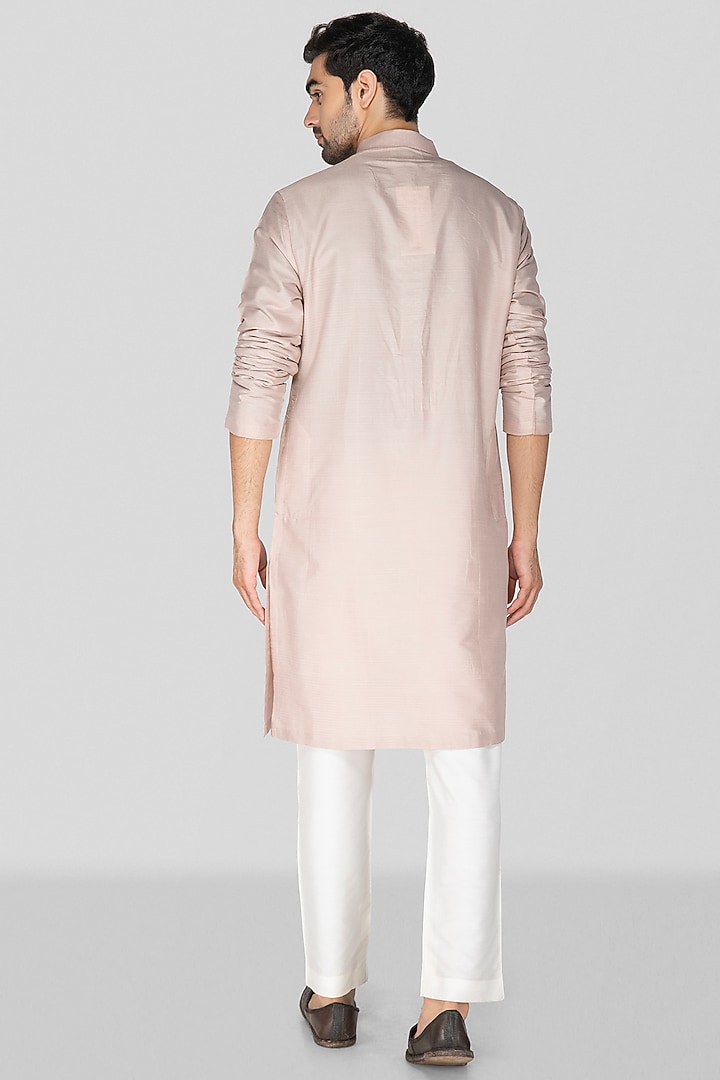 Nude Pink Cotton Silk Geometric Embroidered Kurta Set For Boys by Sanjev Marwaaha Kids at Pernia's Pop Up Shop