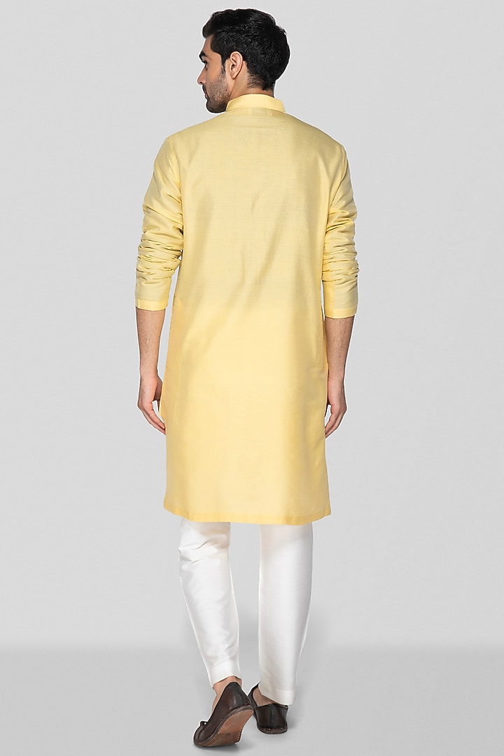 Golden Yellow Cotton Silk Embroidered Kurta Set For Boys by Sanjev Marwaaha Kids at Pernia's Pop Up Shop